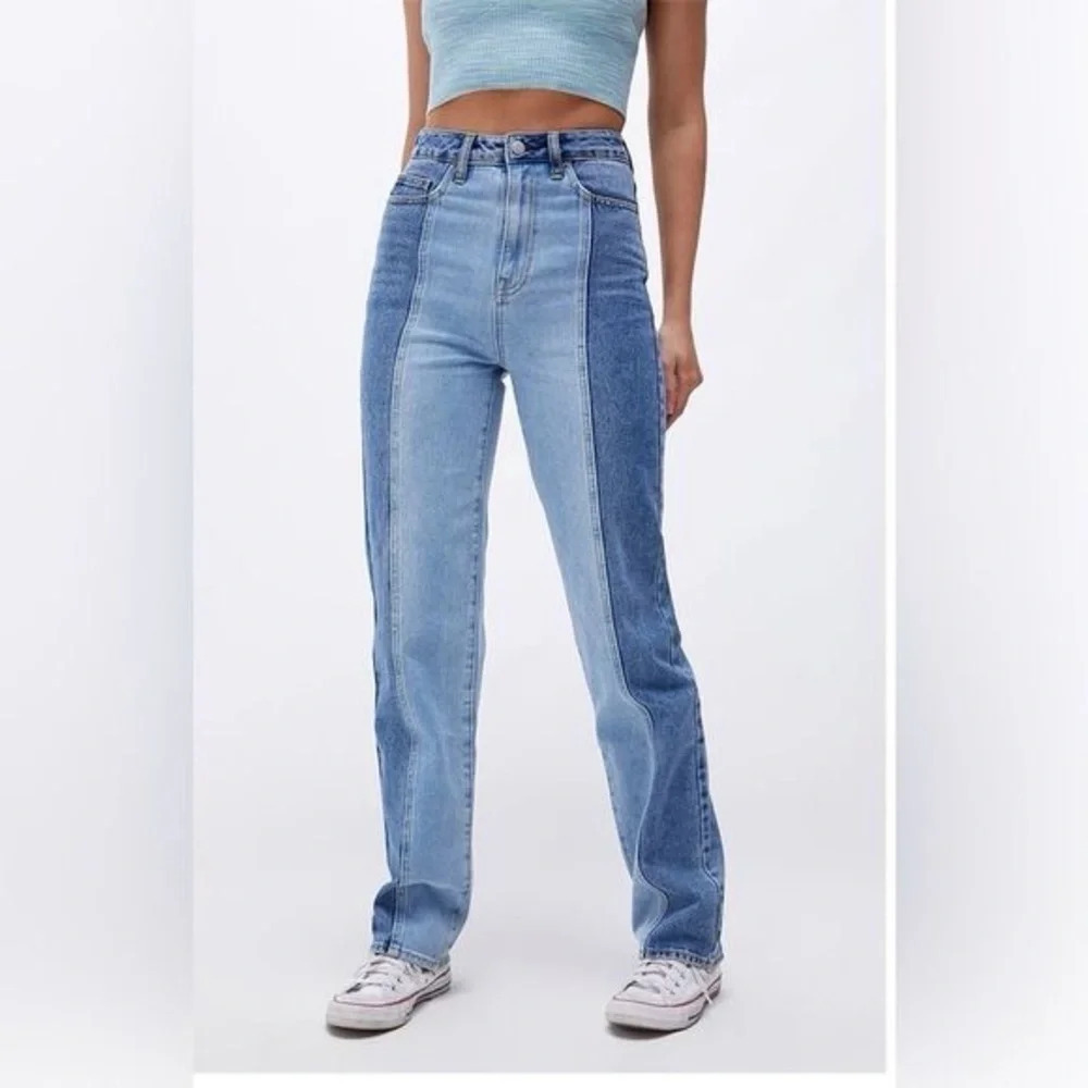 Pacsun Size 25 Two Tone 90s Boyfriend Baggy Jeans Blue Denim 100% Cotton Hi Rise